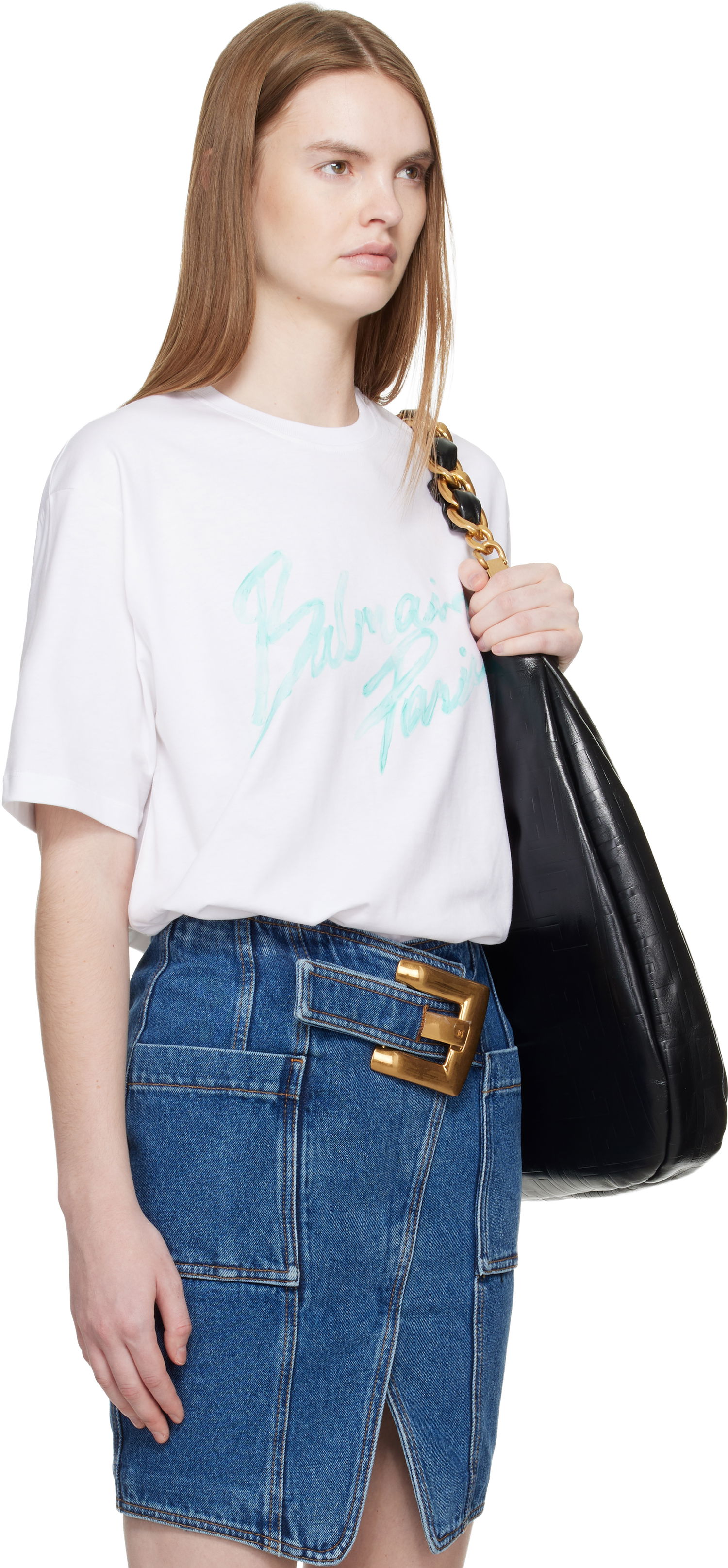 Tričko Balmain Boxy 'Balmain Paris' Brush Print T-shirt Biela | GF1EG110BD41, 1