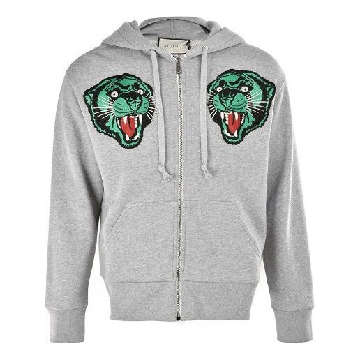 Mikina Gucci Designer Tiger Head Full-zip Hoodie Šedá | 519681-XJAOB-1097