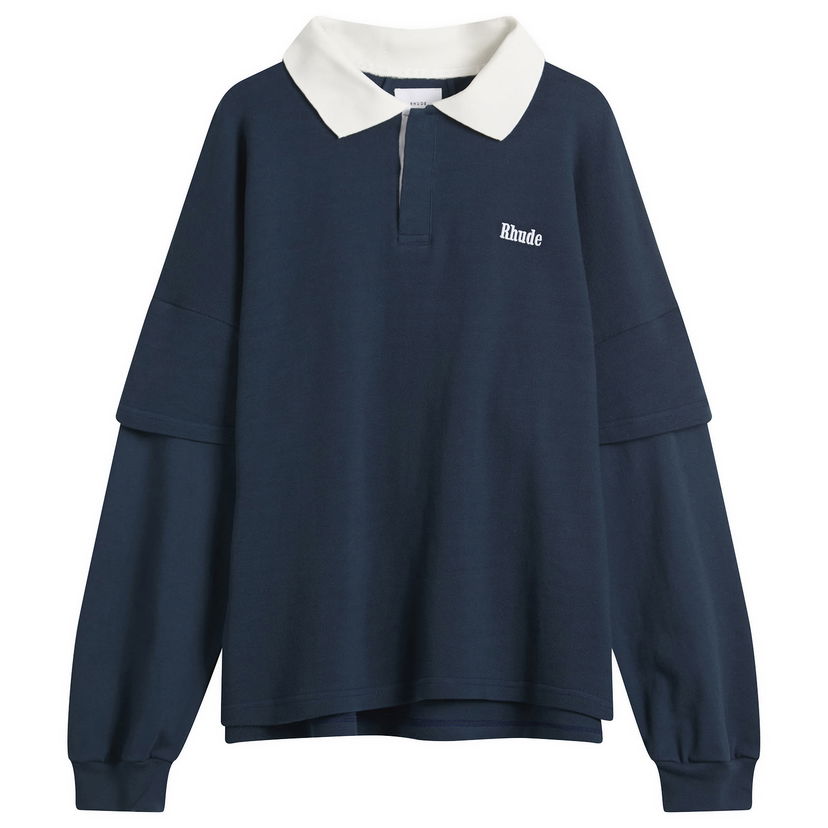 Polo tričko Rhude Layered Long Sleeve Pique Polo Navy | RHFW25PO03012-3175