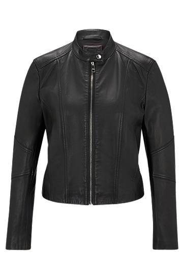 Bunda BOSS Grained Leather Regular-Fit Jacket Čierna | 50522033, 0