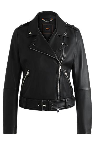 Bunda BOSS Nappa Leather Biker Jacket with Buckled Belt Čierna | 50510964, 0