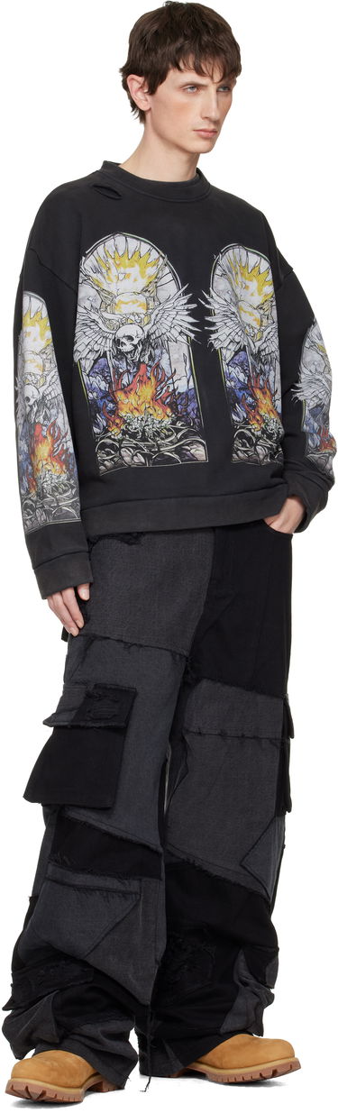 Mikina Who Decides War Distressed Stained Glass Winged Skull Flame Pullover Sweatshirt Čierna | 1110580002FW25, 3