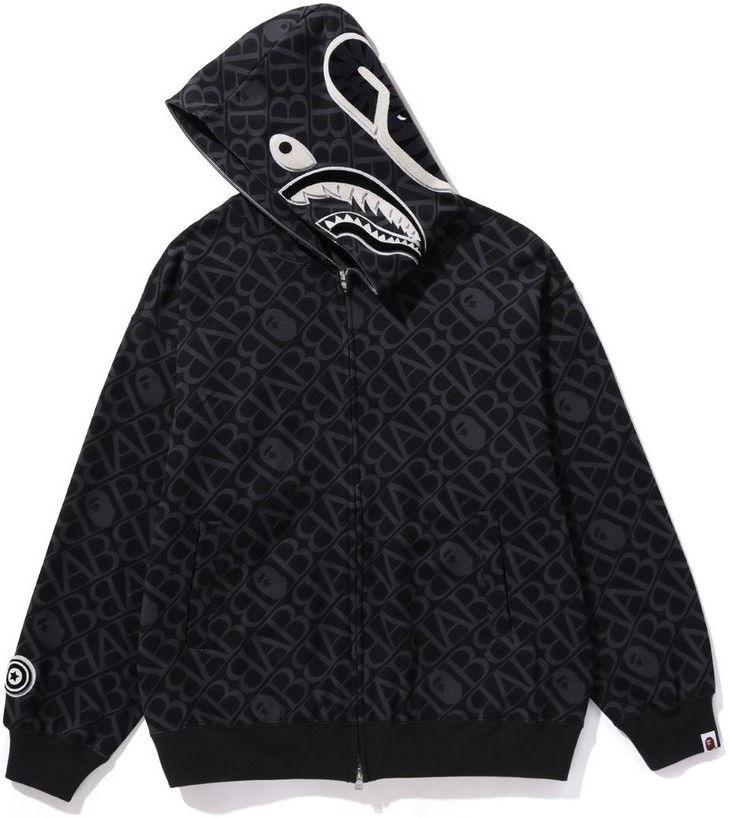 Mikina BAPE Bape Sport Monogram Shark Full Zip Hoodie Black Čierna | 1J80115054-BLK, 1