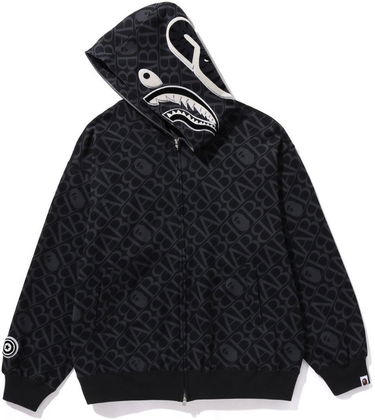 Mikina BAPE Bape Sport Monogram Shark Full Zip Hoodie Black Čierna | 1J80115054-BLK, 1
