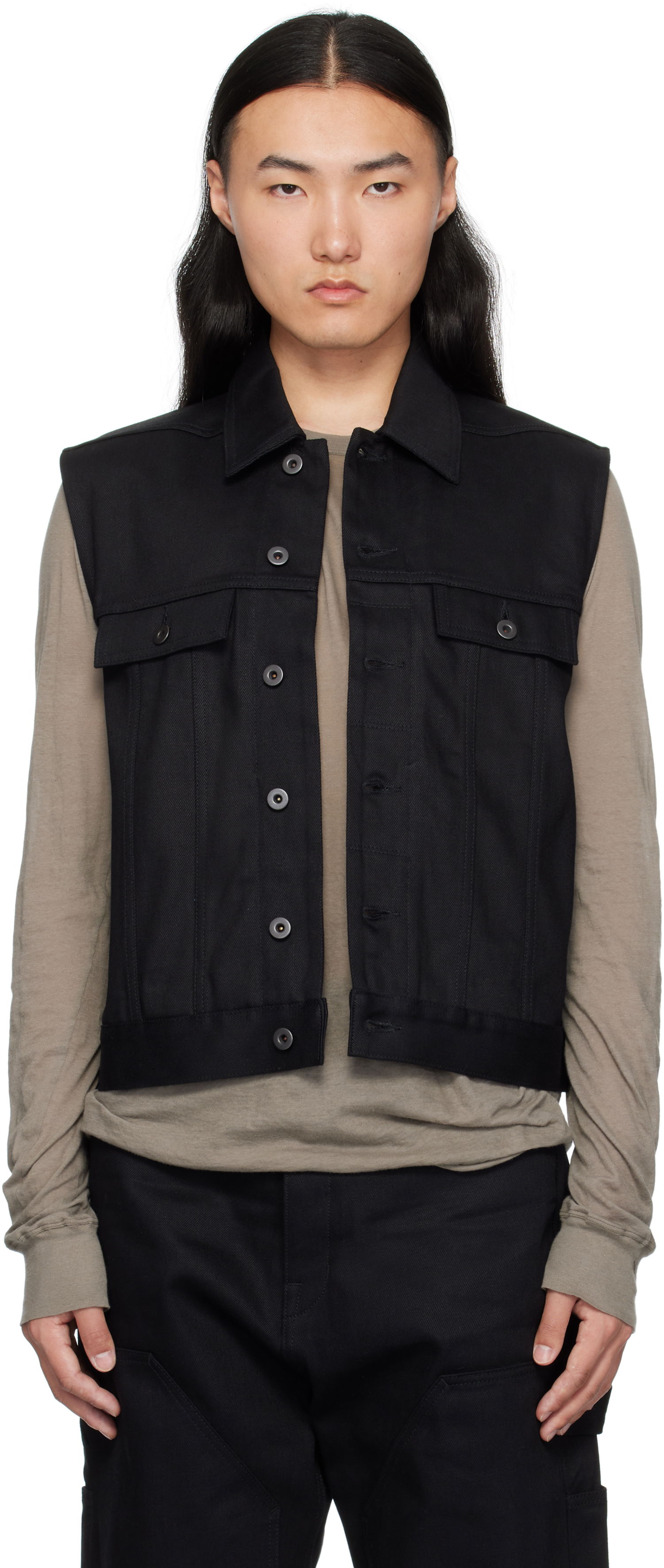 Vesta Rick Owens Rick Owens DRKSHDW Hollywood SL Trucker Denim Vest Čierna | DL01E6798 BLKJP, 0
