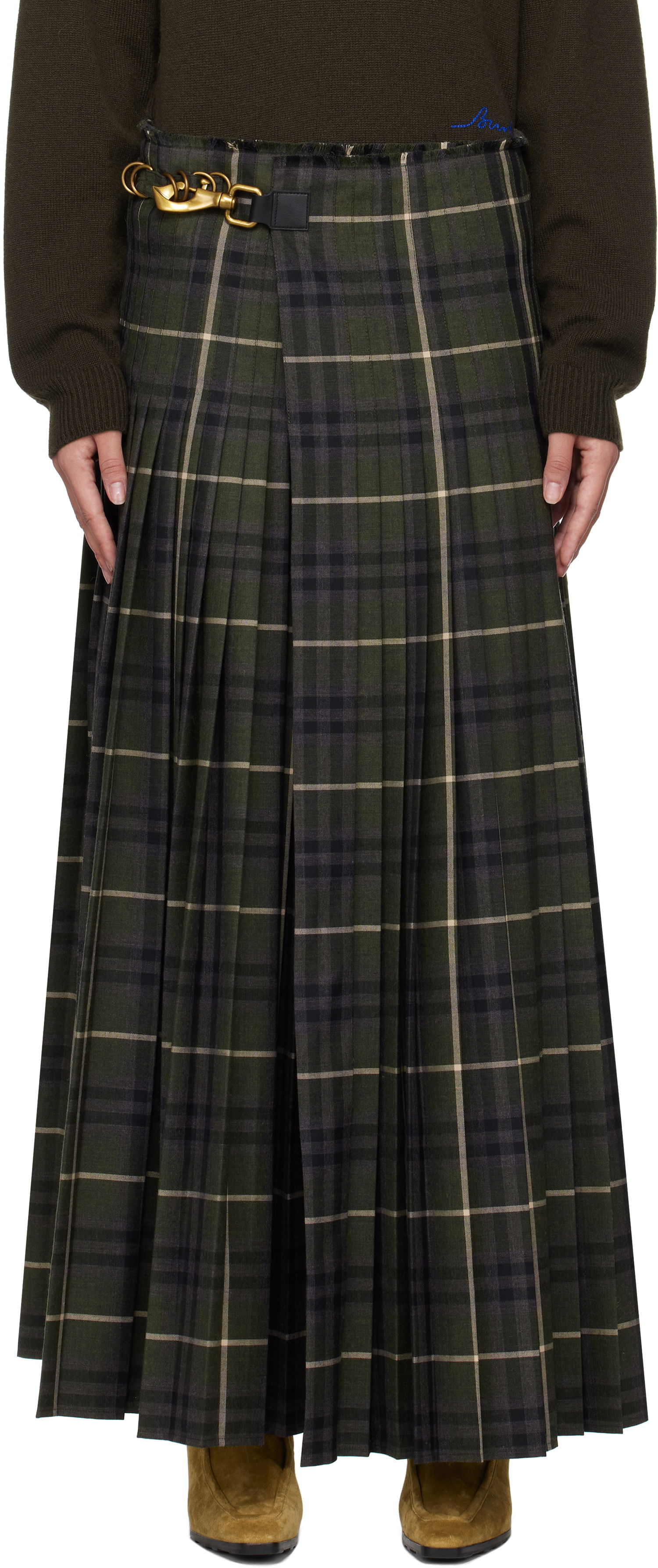 Sukňa Burberry Check Wool Blend Maxi Skirt Zelené | 8099693, 0
