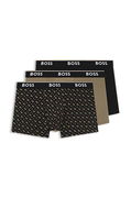 Assorted three-pack of solid and patterned trunks in stretch cotton