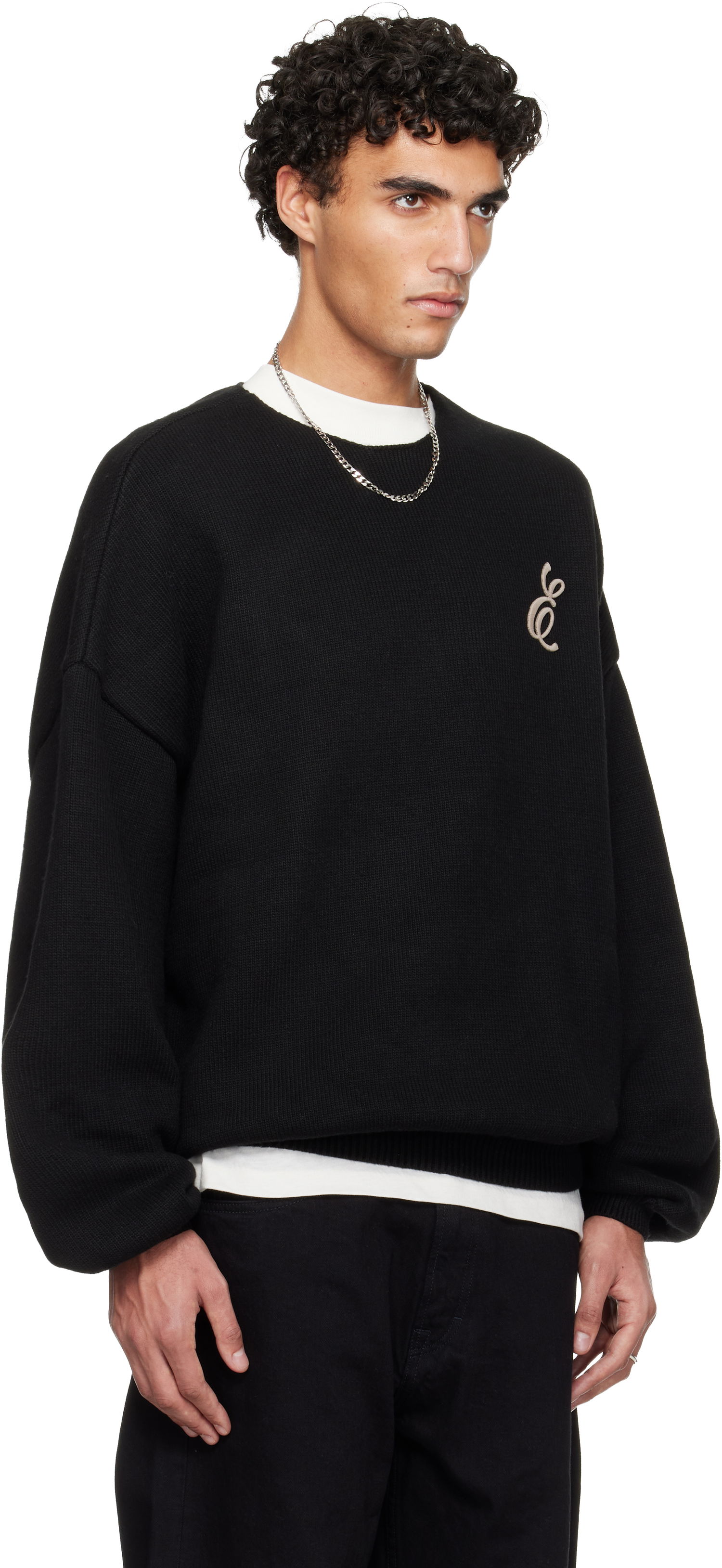 Sveter Fear of God ESSENTIALS Holiday Embroidered Merino Crewneck Sweater Čierna | 192HO254331F, 1