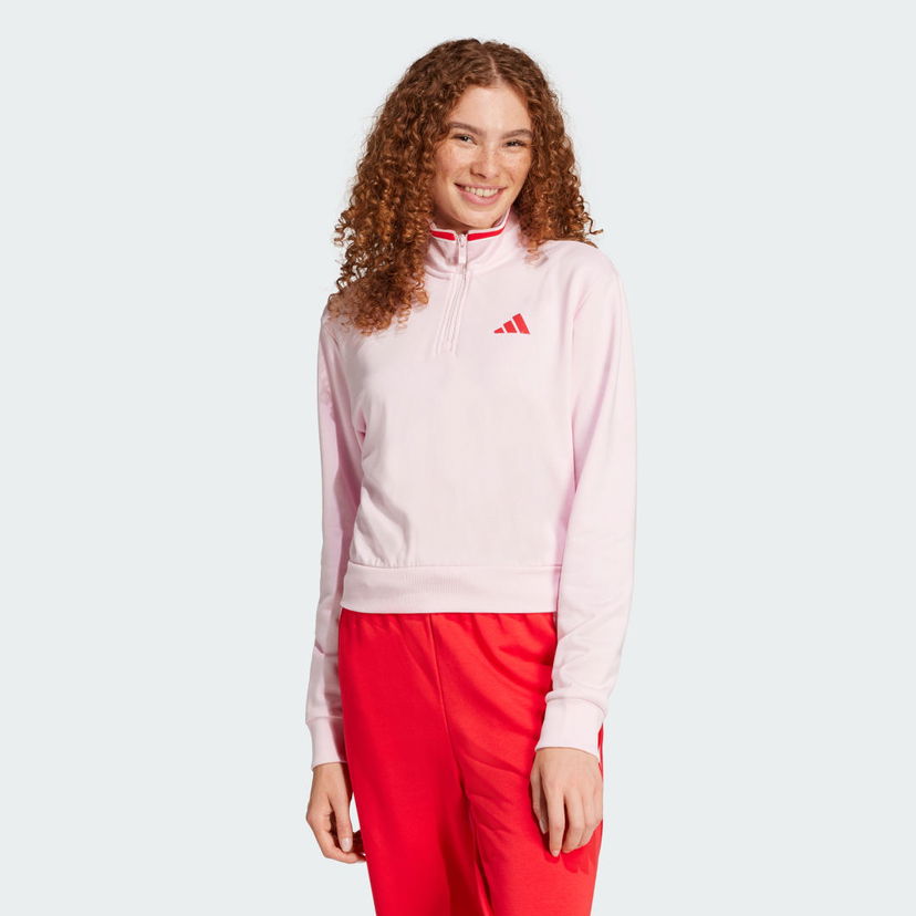 Mikina adidas Performance Essentials Color Pop French Terry Crop Quarter-Zip Sweatshirt Ružová | JG4174