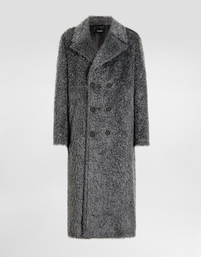 Kabáty Dolce & Gabbana Long Double-breasted Fur-effect Coat Šedá | G054CTFUZDDS8290