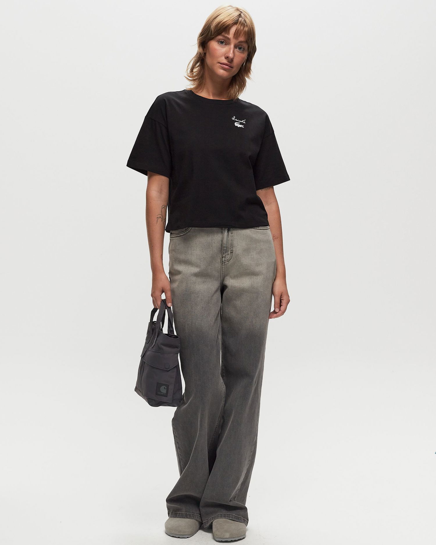 Crop Top Lacoste Cropped T-Shirt With Short Sleeves Čierna | TF2523-031, 1