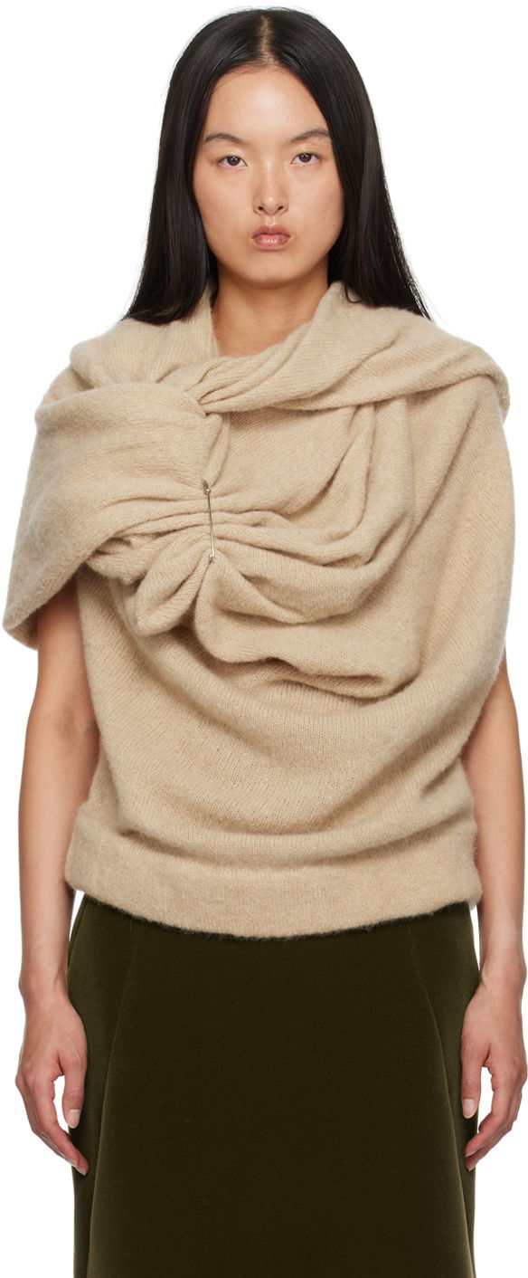 Sveter Dries Van Noten Alpaca Asymmetrical Sweater Béžová | 242-011254-9709, 0