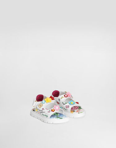Doplnky Dolce & Gabbana Dolce & Gabbana Calfskin Sandals with Flowers and DG Logo Biela | D20079AU458HA5KU, 1