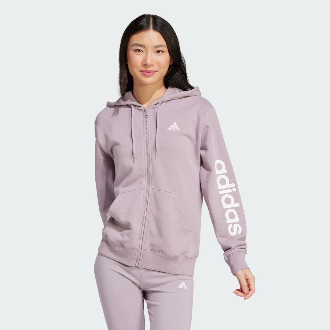 Mikina adidas Performance Essentials Linear Full-Zip French Terry Hoodie Fialová | IS2073, 0