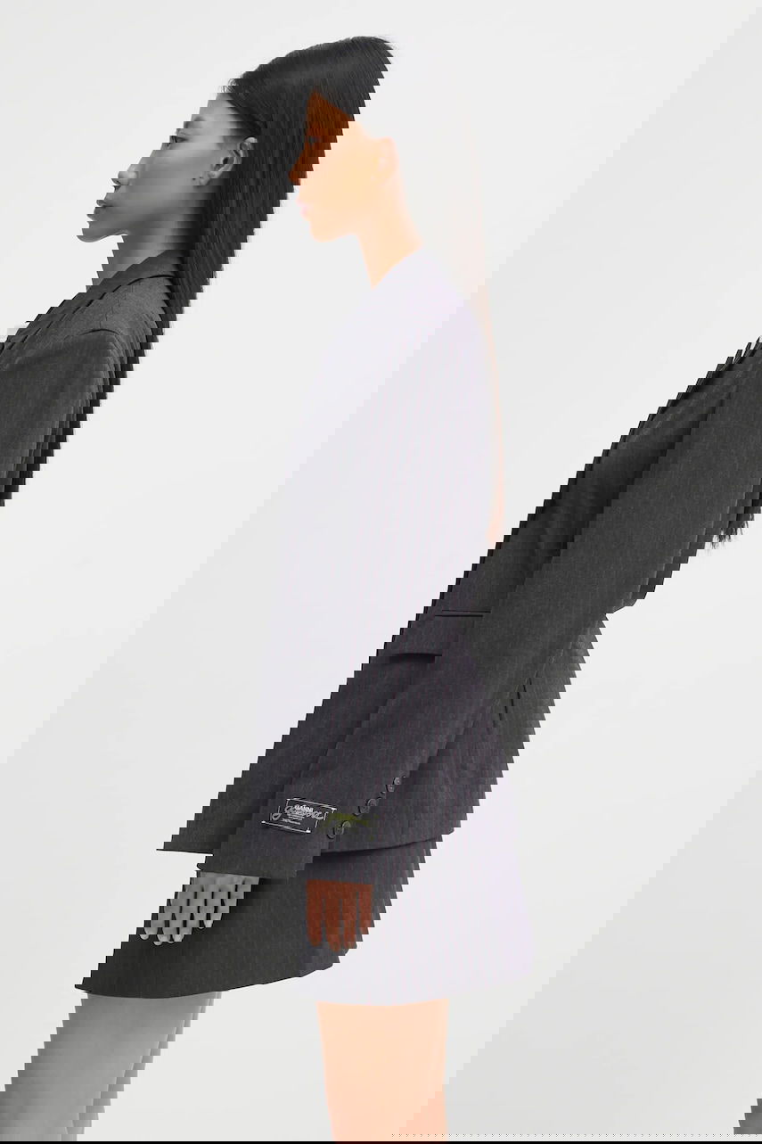 Bunda GANNI Asymmetric Pinstripe Blazer Šedá | W0578, 1