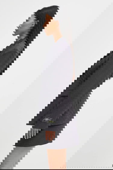 Bunda GANNI Asymmetric Pinstripe Blazer Šedá | W0578, 1