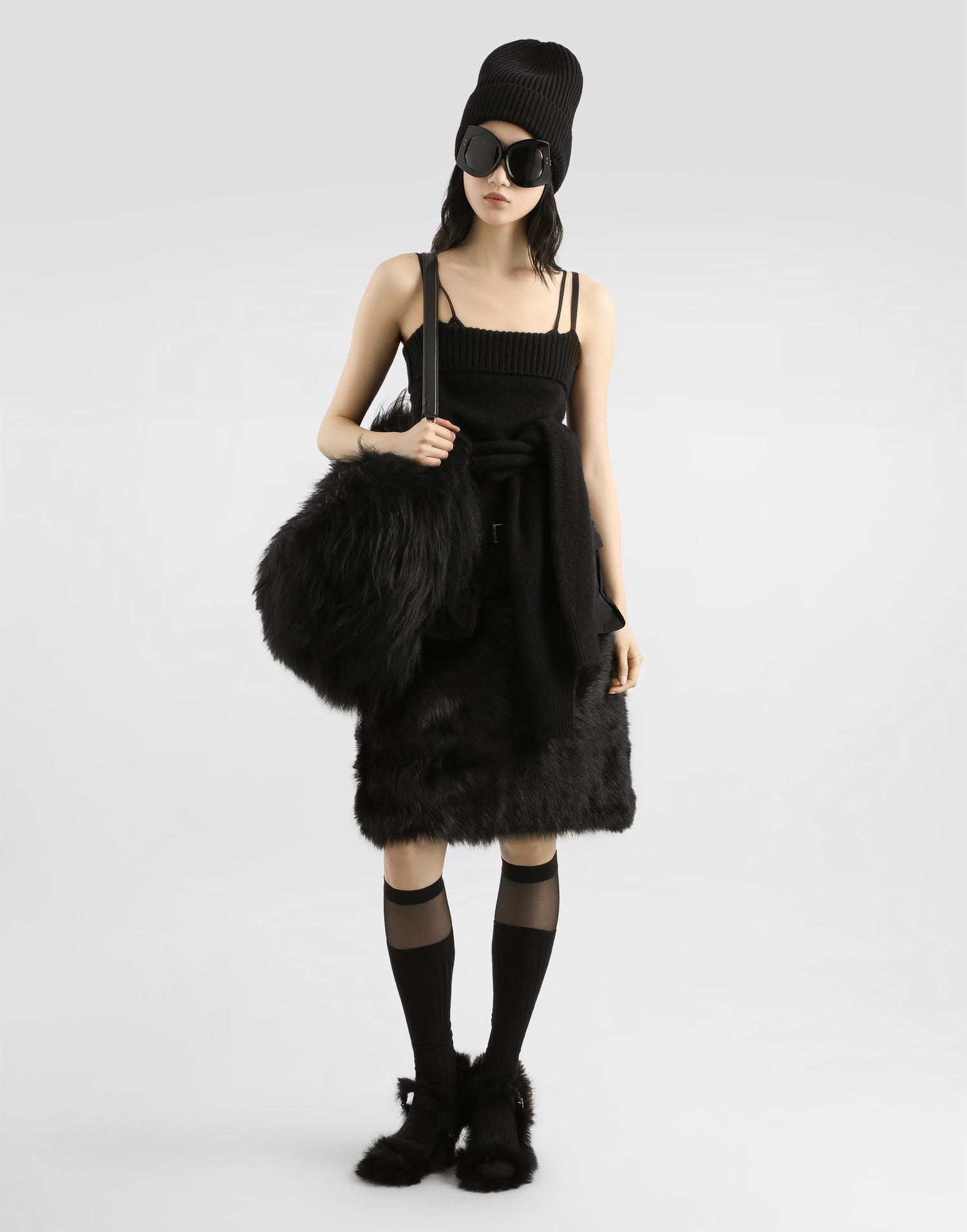 Sukňa Dolce & Gabbana Dolce & Gabbana Fur Trim Midi Skirt Čierna | F4DAWFGDDIHN0000, 1