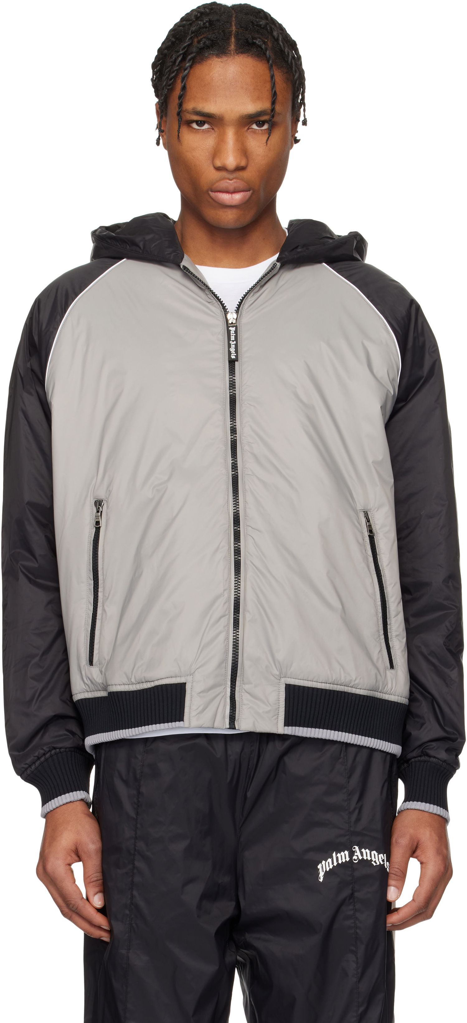 Bomber bunda Palm Angels Palm Angels Curved Logo Windbreaker Jacket Šedá | PMEA289S25FAB0010910, 0