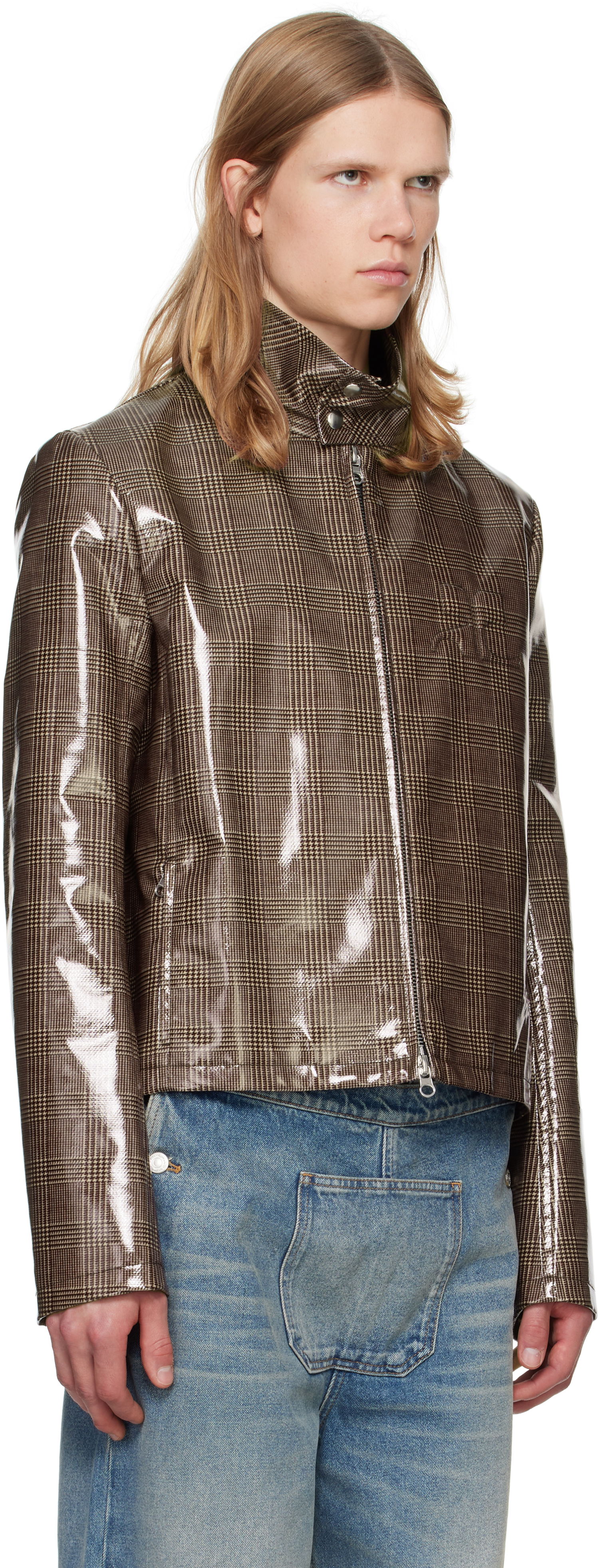 Bunda Courrèges Courrèges Prince Of Wales Vinyl Biker Jacket Hnedá | 324CBL195VY0023, 1