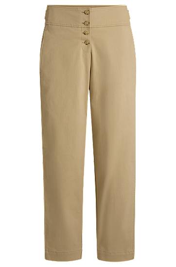 Nohavice BOSS Brushed Stretch Cotton Regular-Fit Trousers Béžová | 50537557, 0