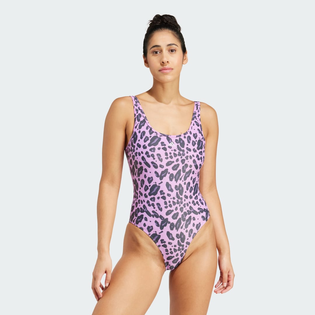 Plavky adidas Performance Essentials Animal Print U-Back One-Piece Swimsuit Fialová | IM6164, 0