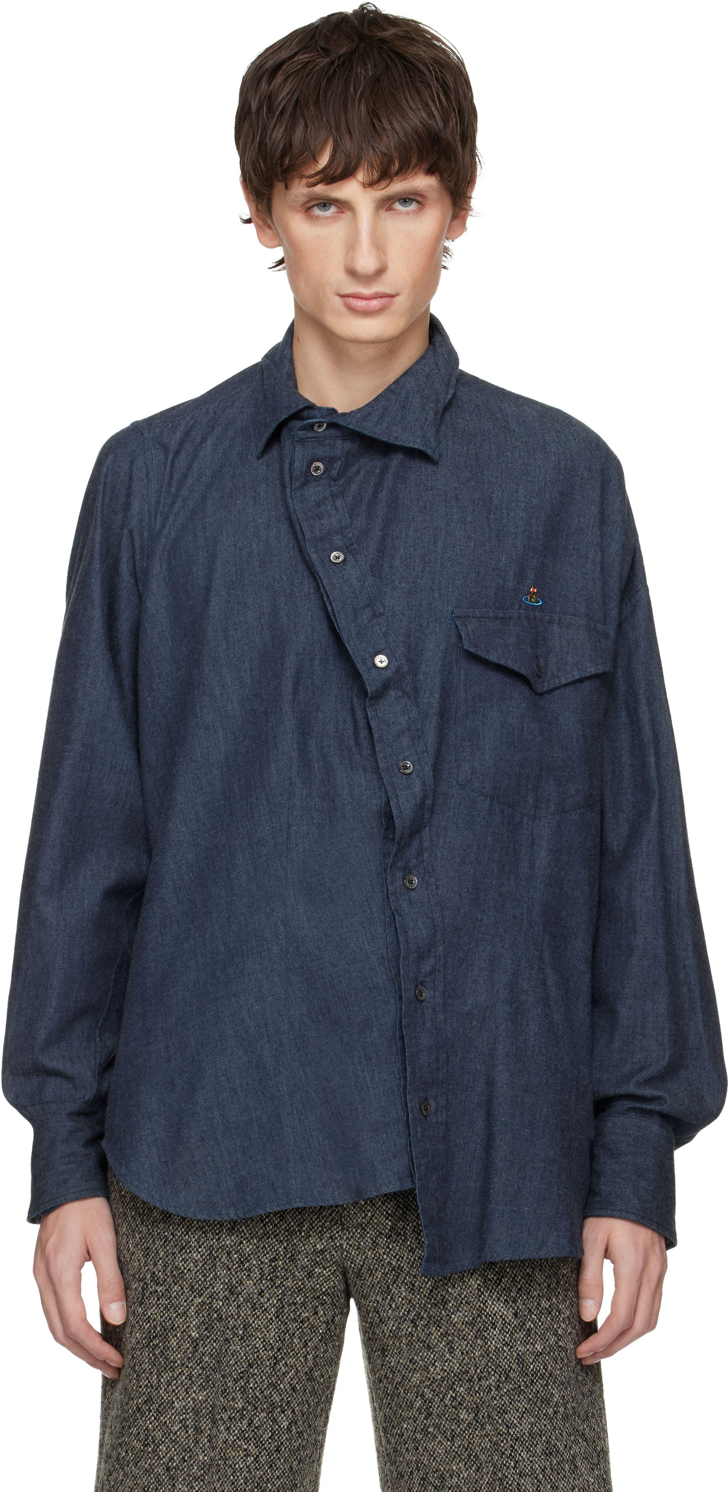 Košeľa Vivienne Westwood Chaos Long Sleeve Asymmetric Placket Shirt Modrá | 35010022-W0184-, 0