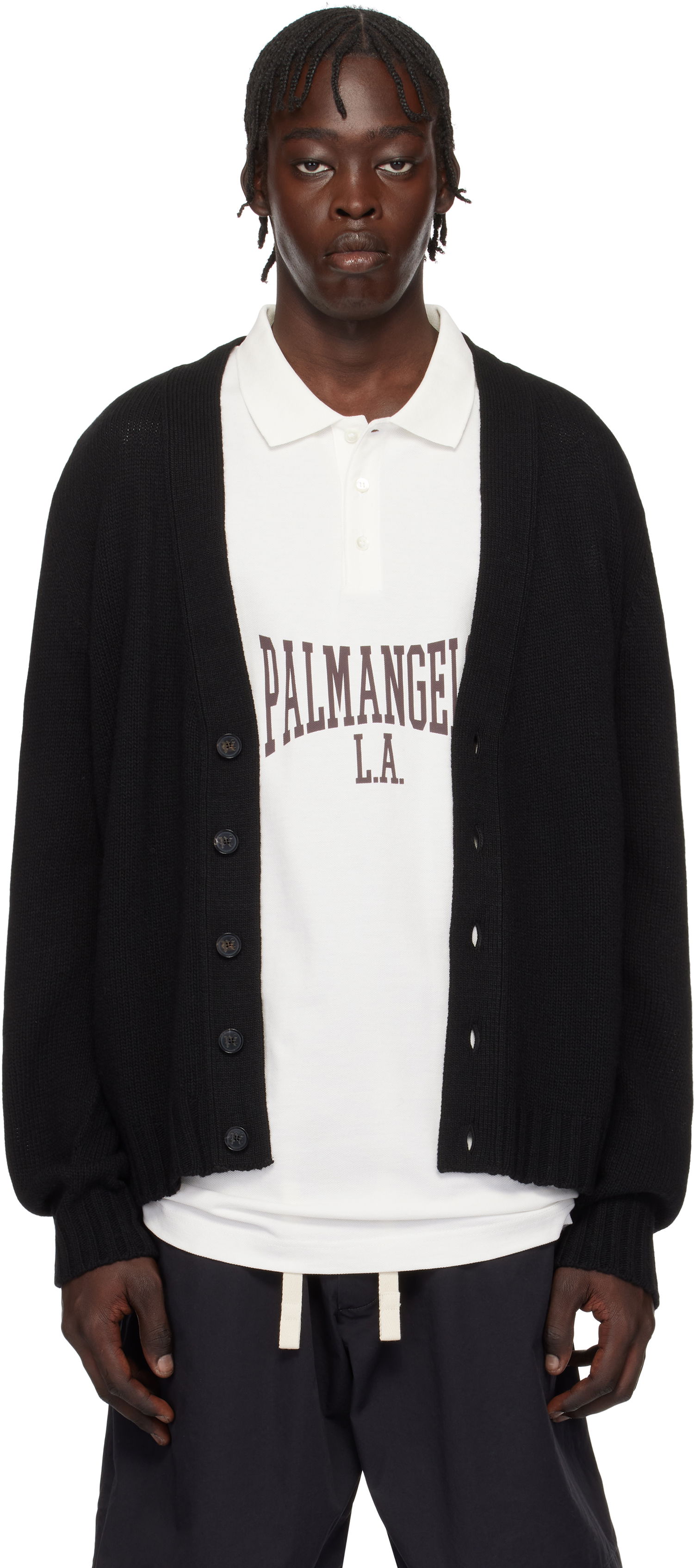 Sveter Palm Angels Curved Logo Black Cardigan Čierna | PMHB035S25KNI0011008, 0