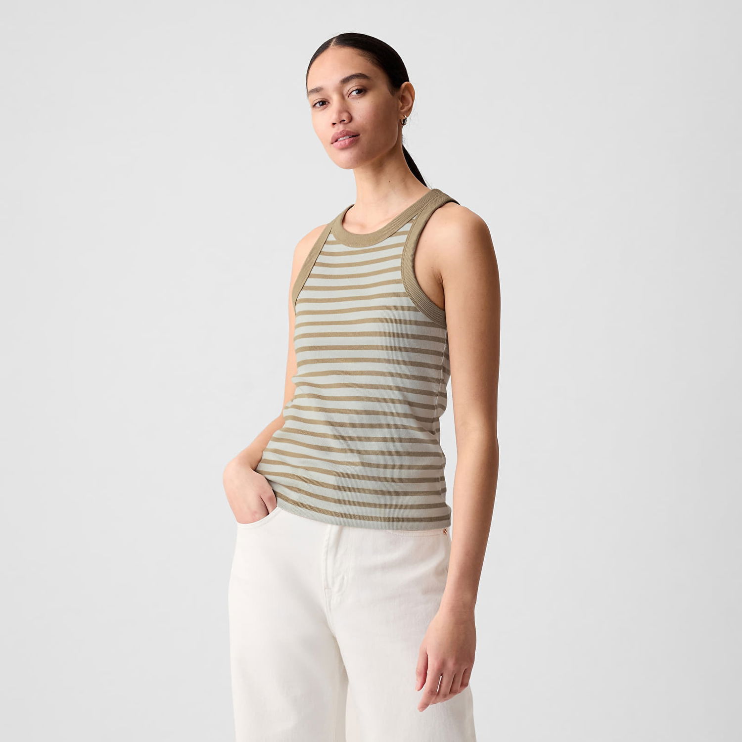 Tielko GAP Modal Rib Halter Khaki Stripe Zelené | 878220-02, 0