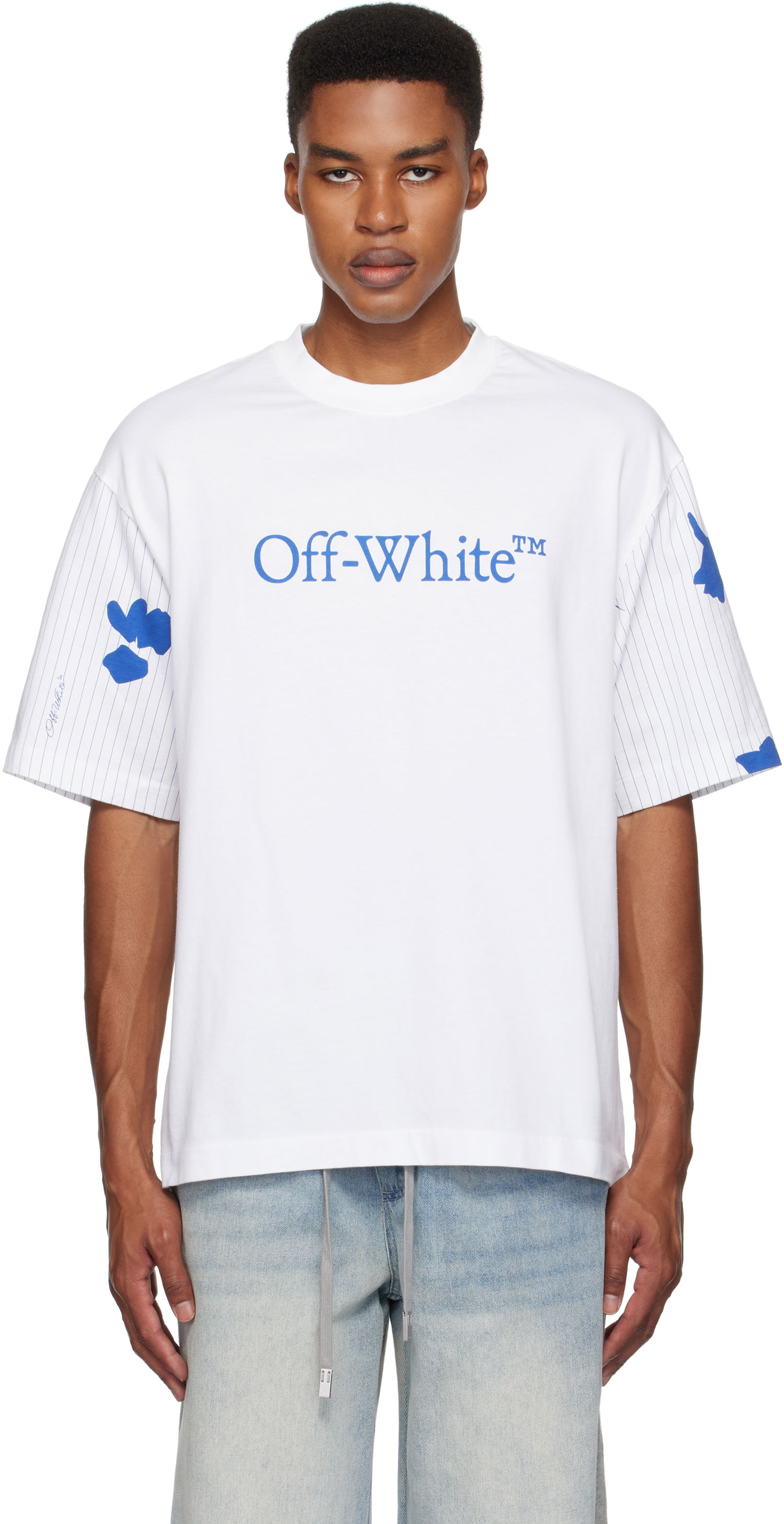 Tričko Off-White Bookish Stripes Skate T-shirt Biela | OMAA120F24JER00N0145, 0