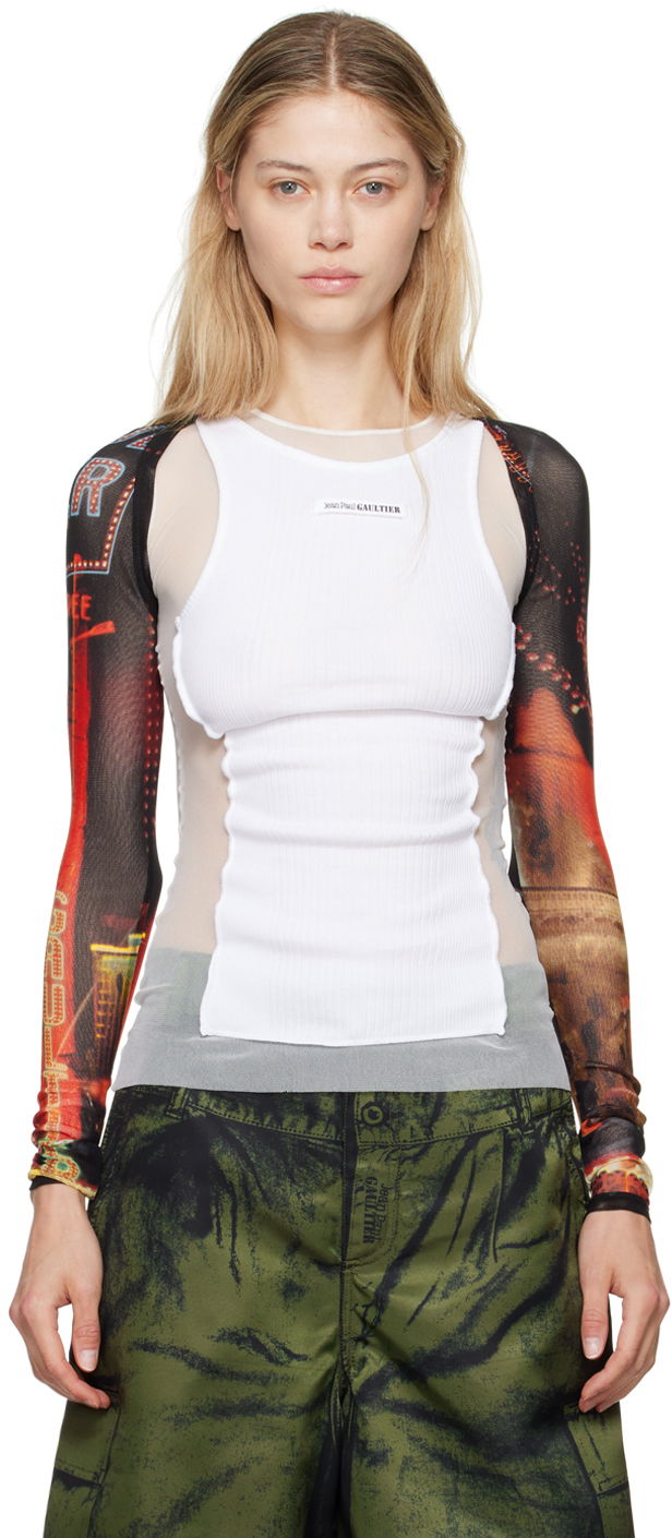 Tielko Jean Paul Gaultier Jean Paul Gaultier 'The Pigalle' Printed Mesh Sleeves Biela | 24/30-F-TO207-T552-00301550, 0