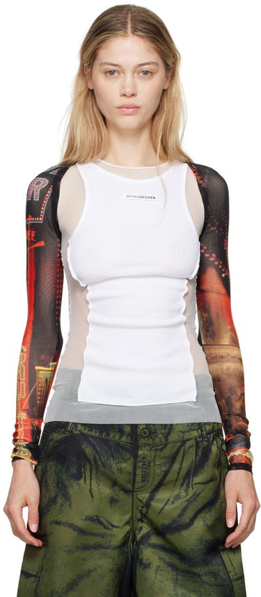 Tielko Jean Paul Gaultier Jean Paul Gaultier 'The Pigalle' Printed Mesh Sleeves Biela | 24/30-F-TO207-T552-00301550, 0