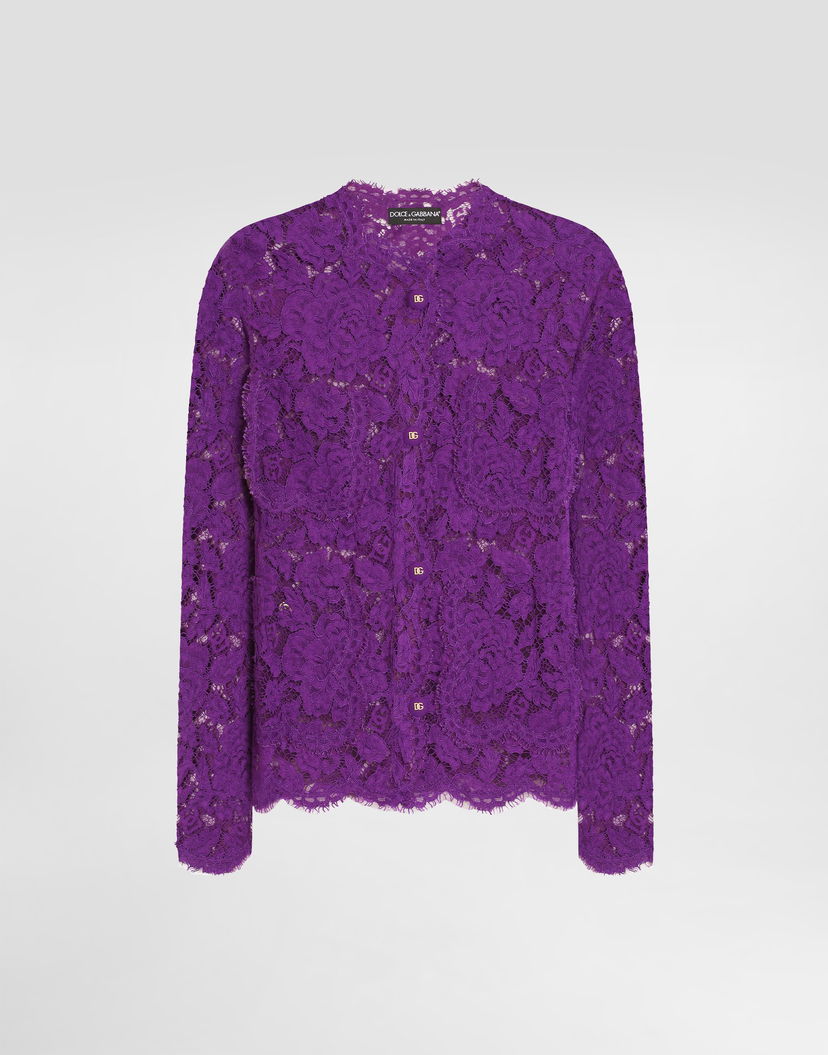 Košeľa Dolce & Gabbana Cordonetto Floral Lace Button-Up Top Fialová | F29TUTHLM7LF0571