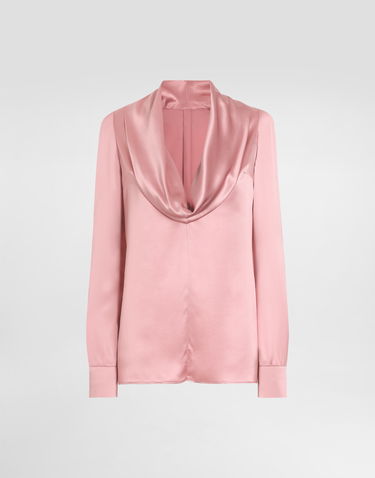 Košeľa Dolce & Gabbana Dolce & Gabbana Satin Blouse with Shawl Neck Ružová | F7AM0TFU1AUFB473, 0