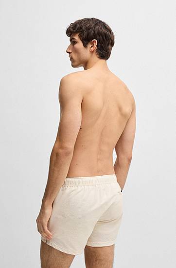 Plavky BOSS Seersucker Striped Swim Shorts Béžová | 50540042, 1