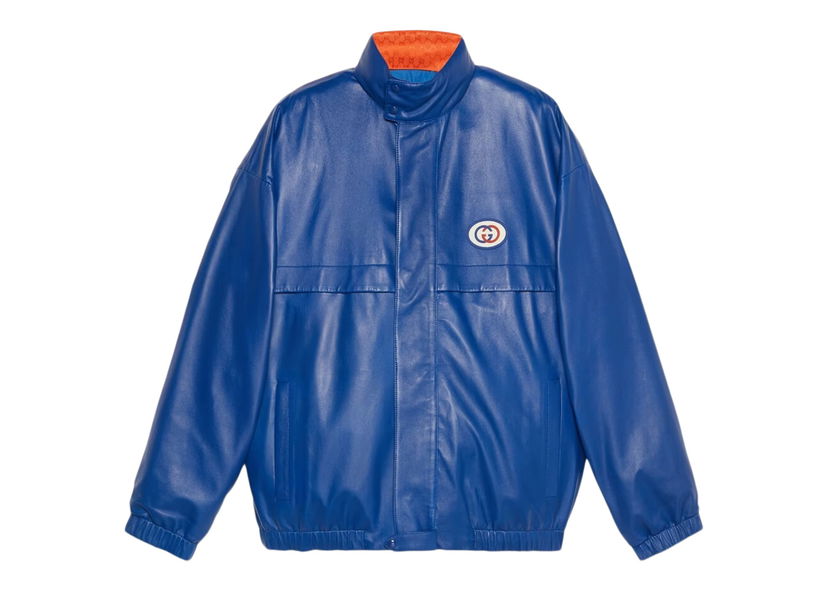 Bunda Gucci Reversible Interlocking G Leather Jacket Blue Modrá | 691071 XNAQ1 4153