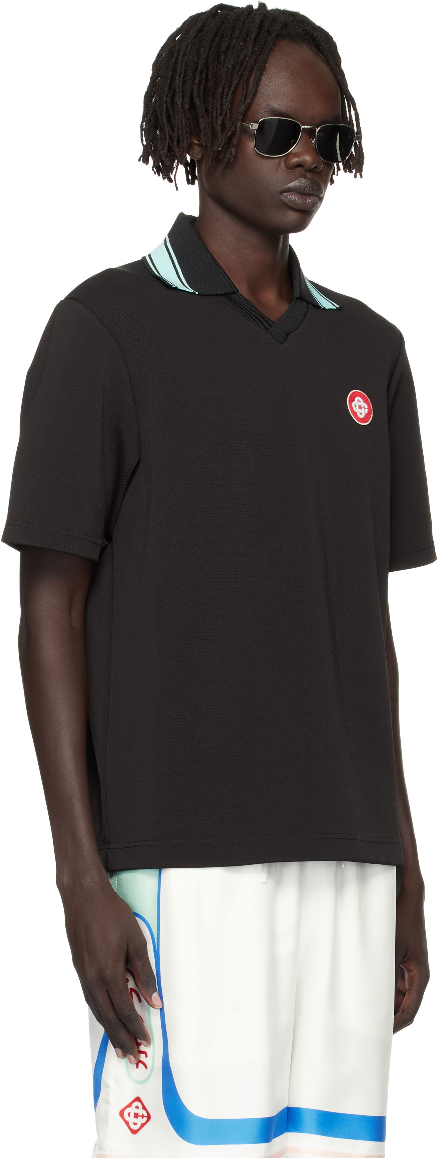 Polo tričko Casablanca Casablanca Double V-Neck Short Sleeve Polo Čierna | MPF25-JTP-381-01, 1