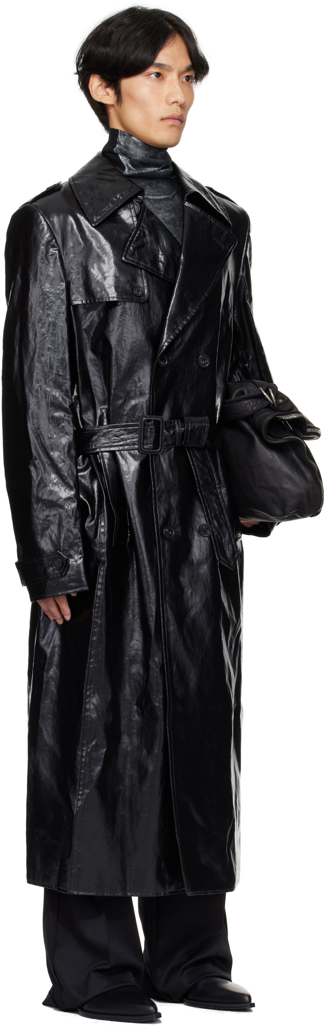 Kabáty Maison Margiela MM6 Maison Margiela Shiny Coated Linen Coat Čierna | SH2AH0011 M35617, 1