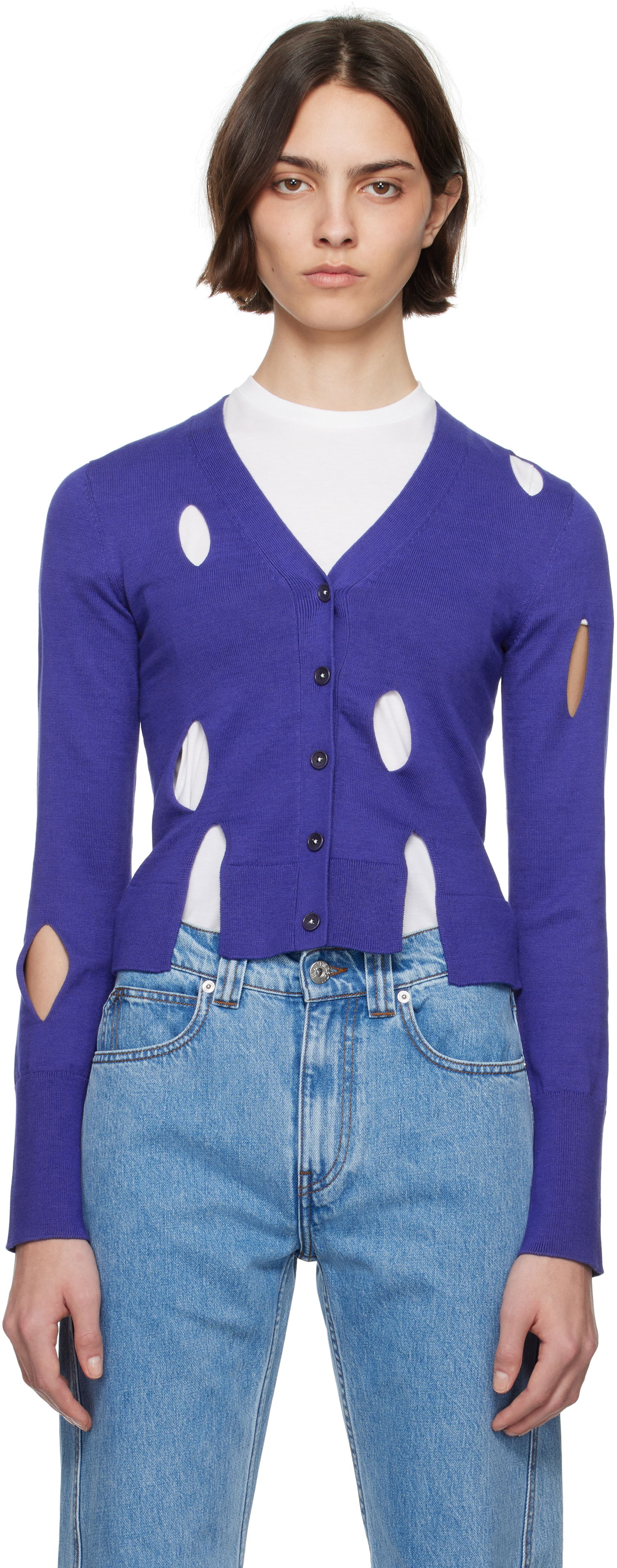 Sveter JW Anderson JW Anderson Slit Cardigan Fialová | KW1413-YN0440, 0
