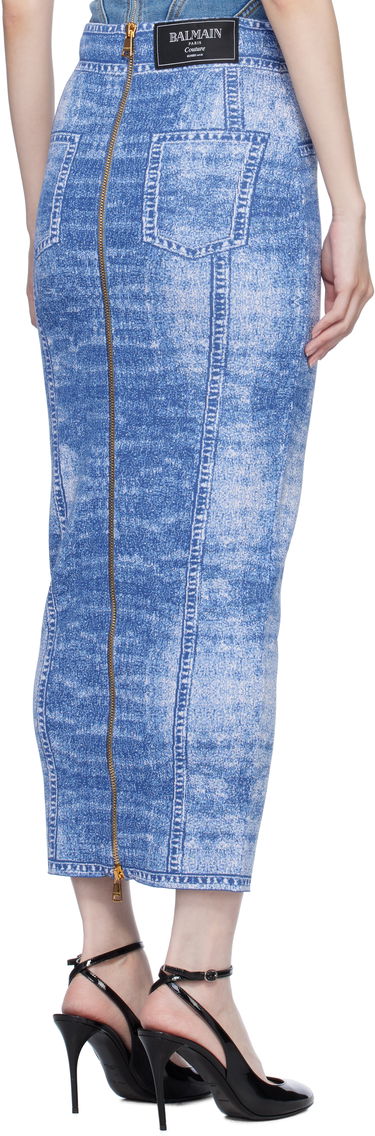 Sukňa Balmain Denim Effect Knit Midi Skirt Modrá | EF1LD475KH80, 2