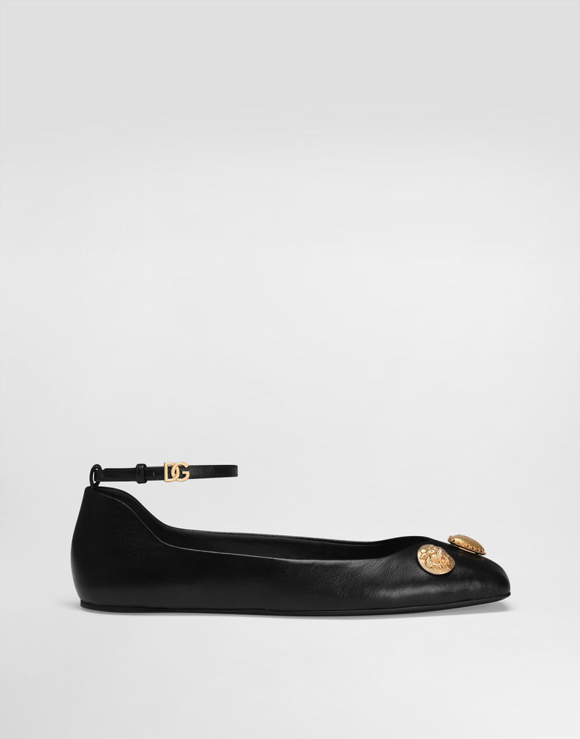 Doplnky Dolce & Gabbana Dolce & Gabbana Leather Ballet Flats with Embroidered Detail Čierna | CB0269AO03380999