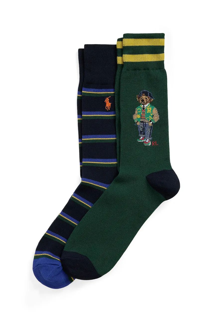 Two Pack Striped and Bear Crew Socks