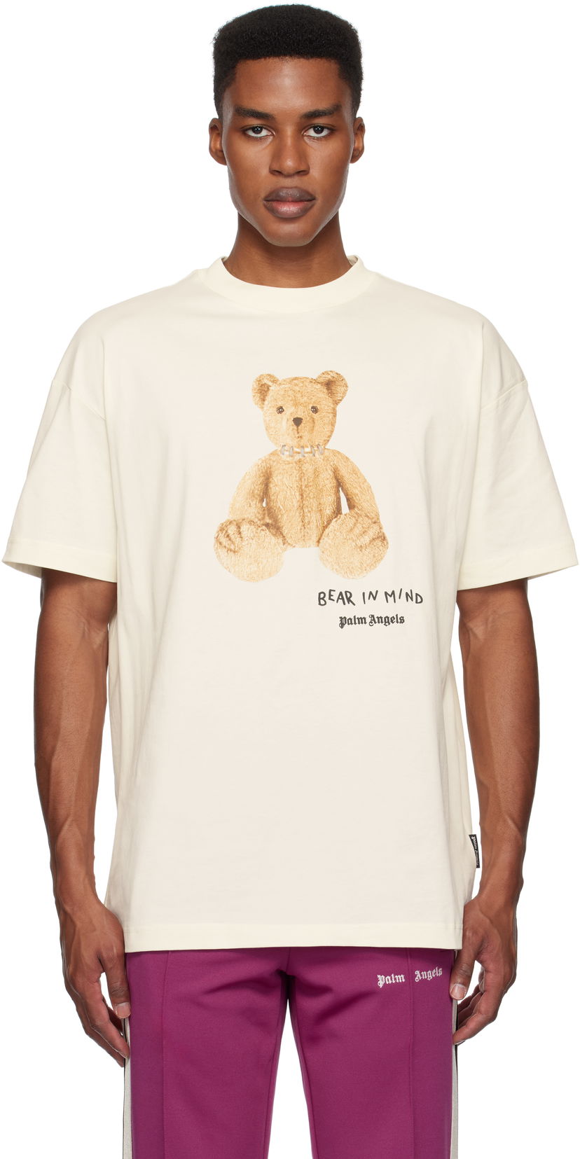 Tričko Palm Angels Bear In Mind Print T-shirt Biela | PMAA001F24JER0100360