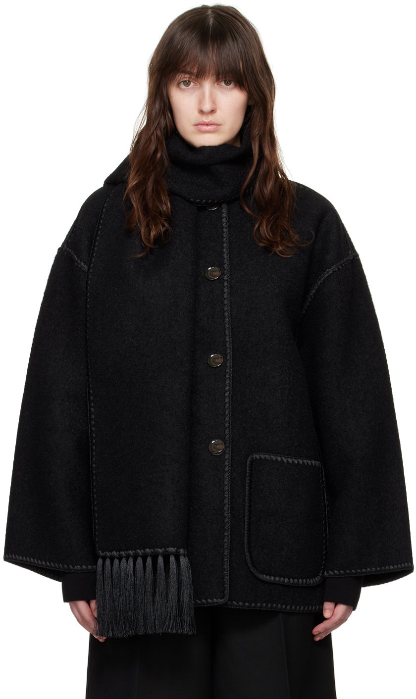 Bunda TOTEME TOTEME Embroidered Hooded Jacket with Fringed Scarf Čierna | 224-1018-201, 0