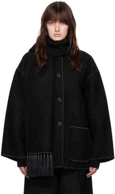 Bunda TOTEME TOTEME Embroidered Hooded Jacket with Fringed Scarf Čierna | 224-1018-201, 0