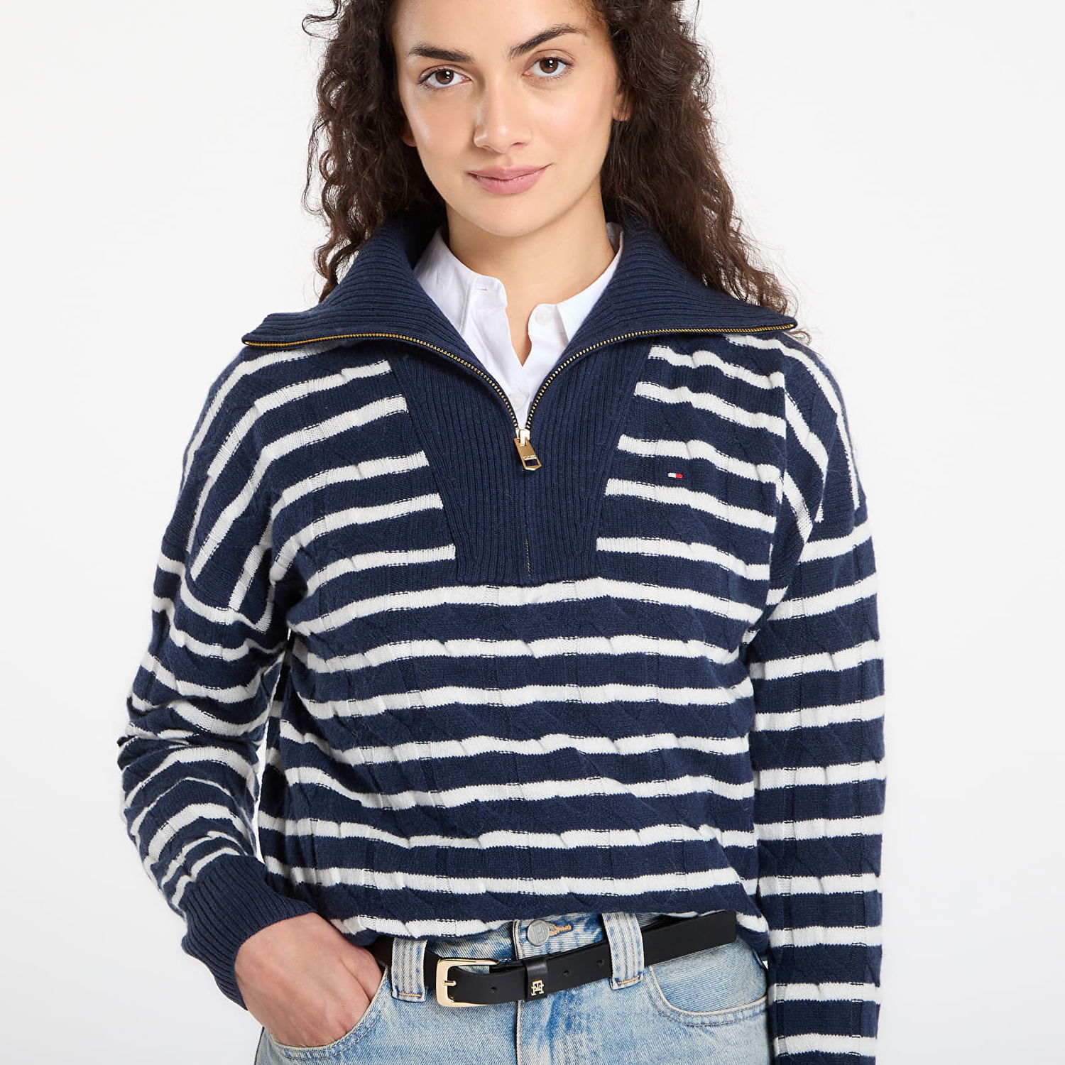 Sveter Tommy Hilfiger Tommy Hilfiger Soft Wool Cable 1/2 Zip Long Sleeve Sweater Rôznofarebný | WW0WW46425 0Y7, 1
