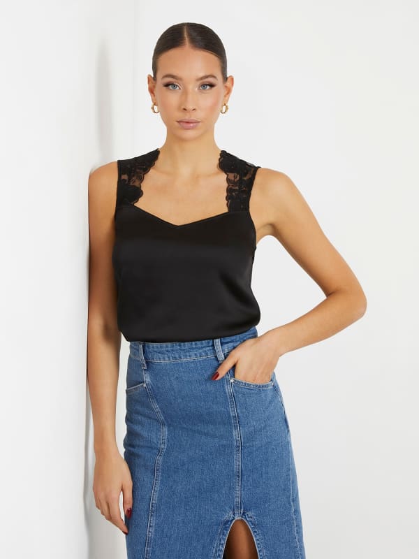 Tielko GUESS Lace Insert Top Čierna | W4RH61WD8G2, 0