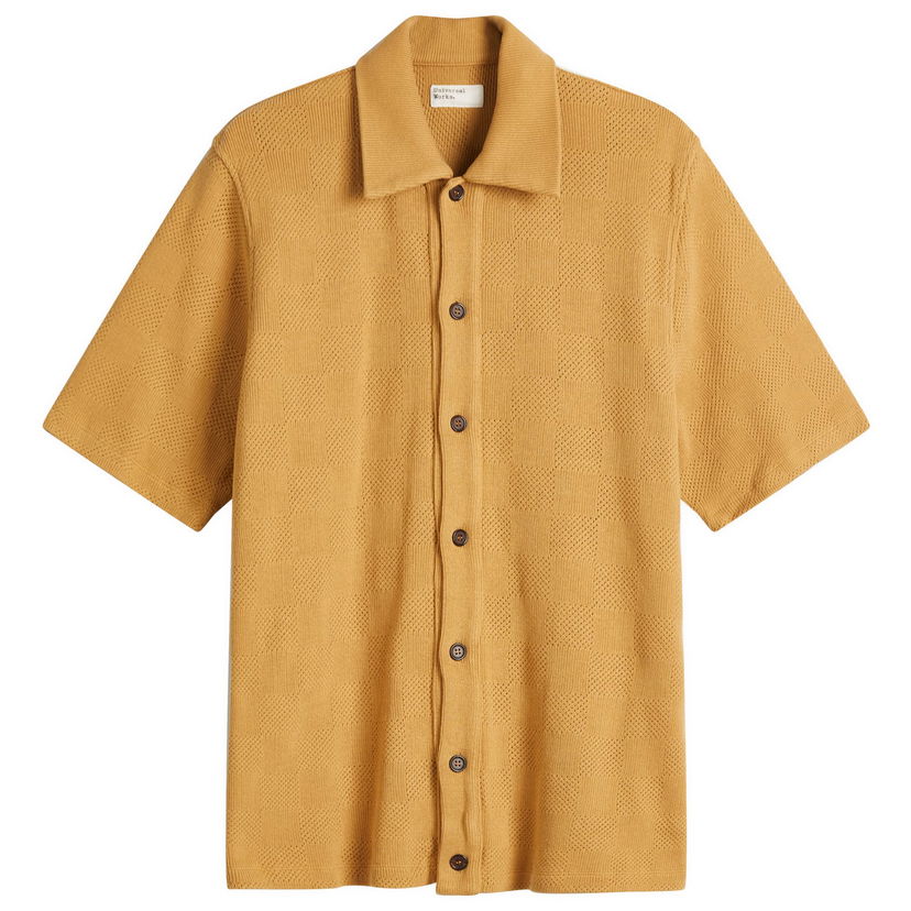Košeľa Universal Works Universal Works Checkerboard Button Through Polo Shirt, Size Large Žltá | 32415-SND