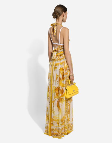 Šaty Dolce & Gabbana Long Sleeveless Silk Chiffon Dress With Print Žltá | F6ALPTHI1BXHG3TN, 2