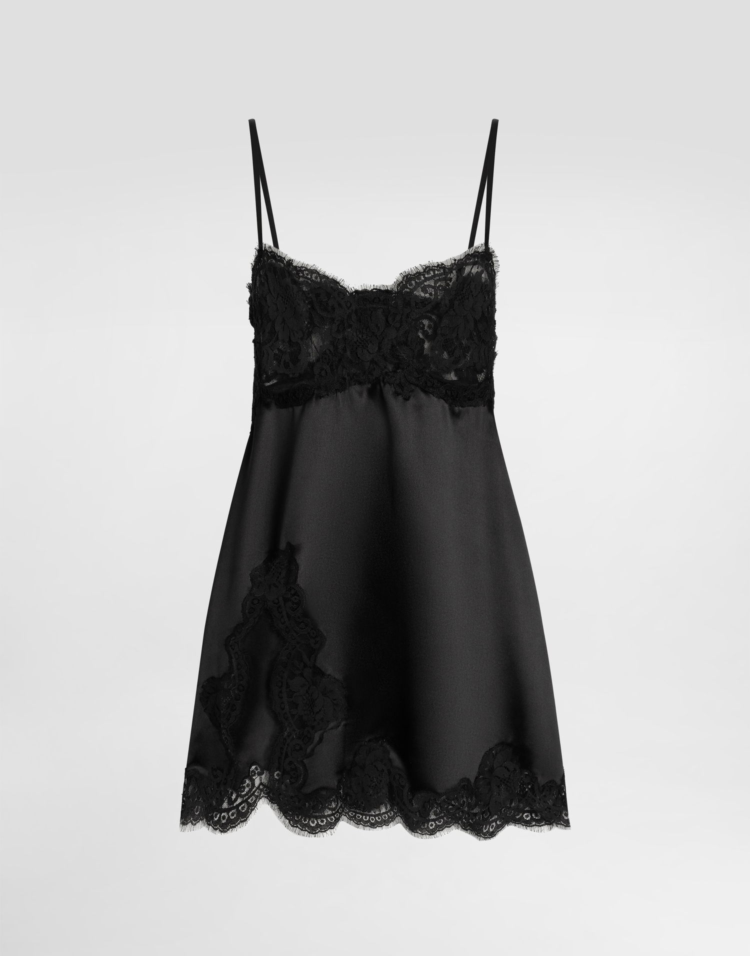 Šaty Dolce & Gabbana Dolce & Gabbana Soft Satin Lace Dress Čierna | F60E7TFU1NUN0000, 0