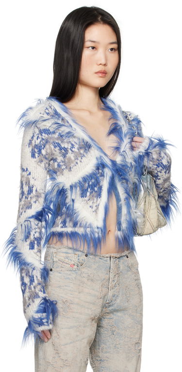 Sveter Diesel Faux Fur Trimmed Cropped Cardigan Modrá | A17256 0ABDM, 1